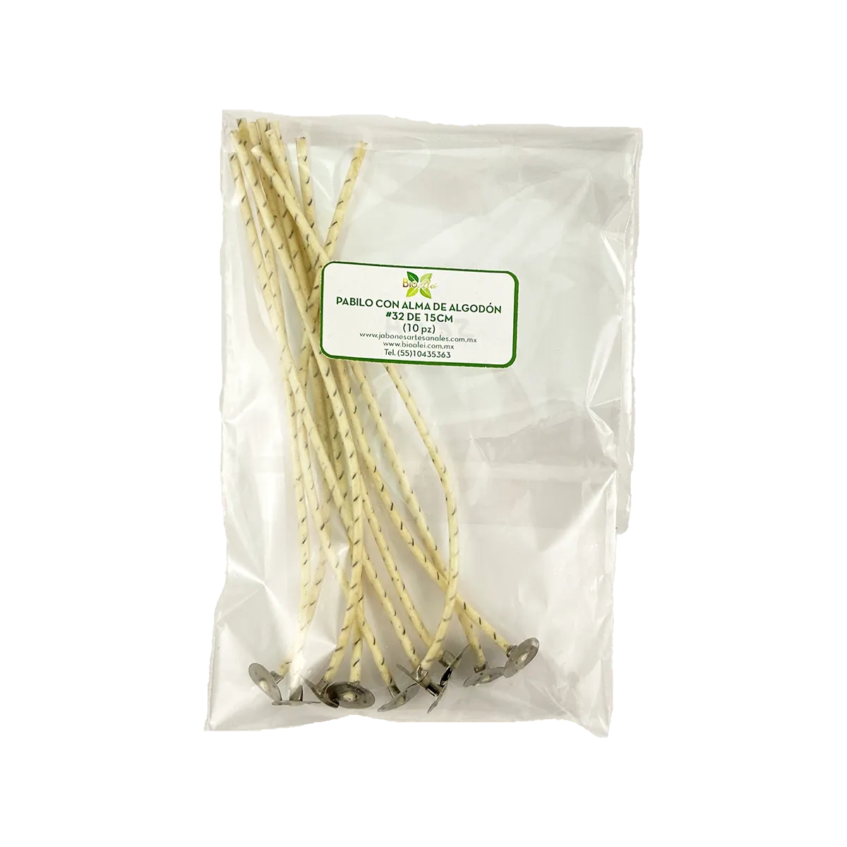 PABILO CON ALMA DE ALGODÓN 32 15CM PARA VELAS DE 5CM A 8CM DE CIRCUNFERENCIA (PAQUETE 10 PIEZAS)