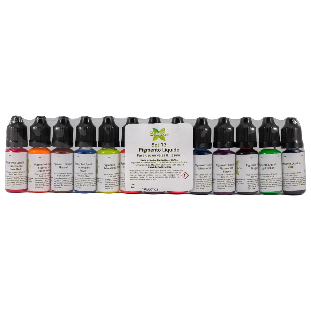 SET 13 PIGMENTOS LIQUIDOS 10 ML (Ultramarine, Fluorescen red, Fluorescent rose red, Fluorescent Golden yellow, Fluorescent purple, Fluorescen blue, Fluorescen fuschia, Macarone yellow, Light green, Blue, Plum, Burgundy, Garnet)