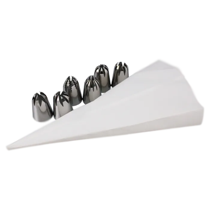 MANGA PASTELERA DE SILICON CON JUEGO DE 6 DUYAS JUMBO (3.5CM)