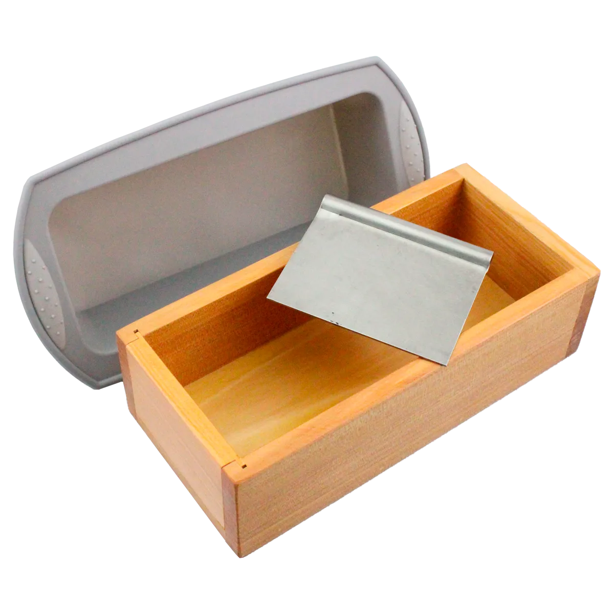 MOLDE DE MADERA 1.2KG CON FORRO DE SILICON Y GUILLOTINA DE ACERO INOXIDABLE LISA.
