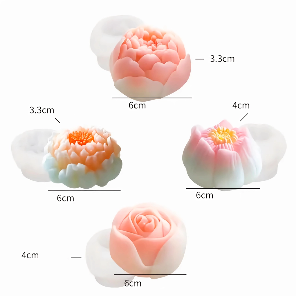 PAQUETE DE MOLDES DE SILICON FLORAL (PEONIA, ROSA, LORO, HIBISCO)