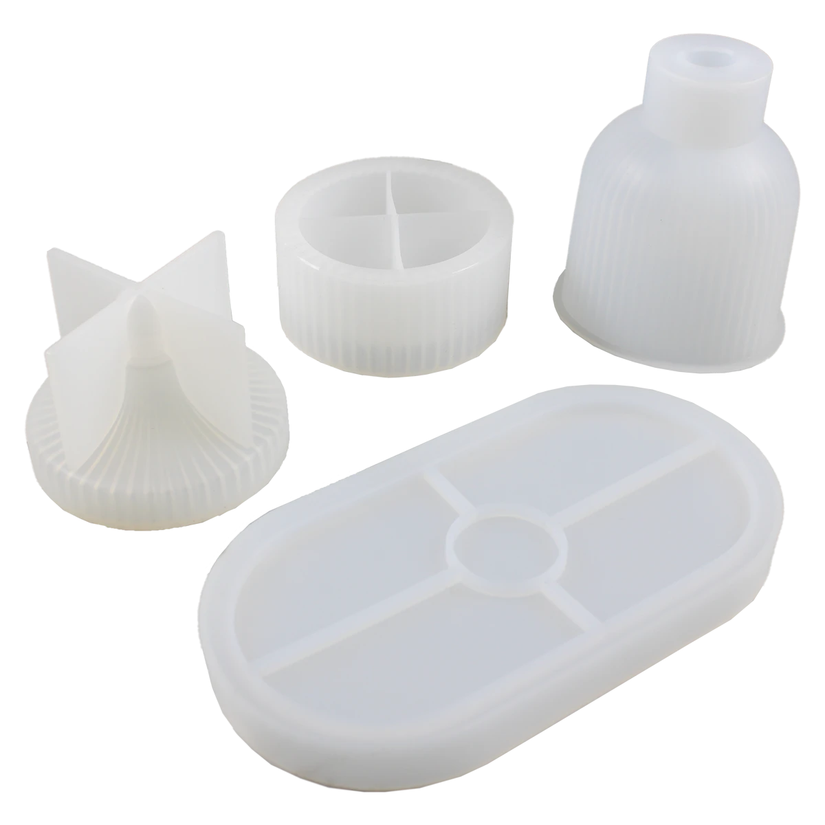 SET 4 MOLDES DE SILICON: BASE, PORTA VELA CON TAPA Y JARRON